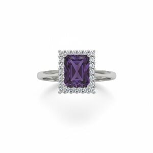 Amethyst Purple Square Halo Cocktail Ring Vintage Sterling Silver, Size 9